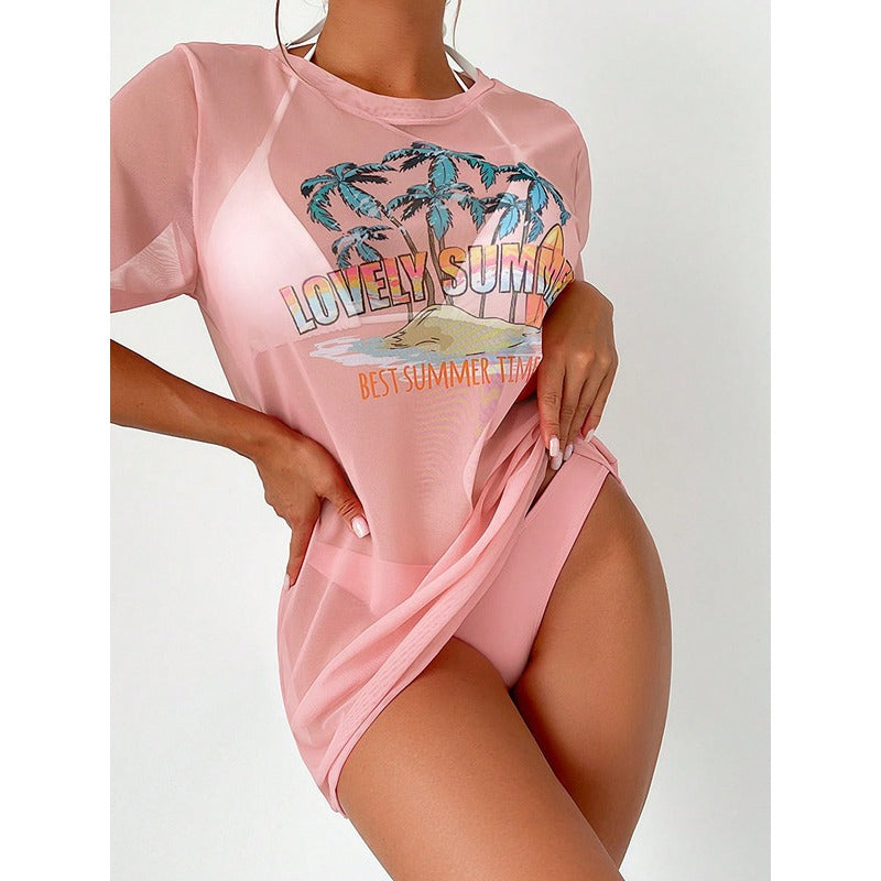 Wholesale Polyester Bikini Three Piece Printed Swimwear Sexy European and American Bikini Women's Hoodies